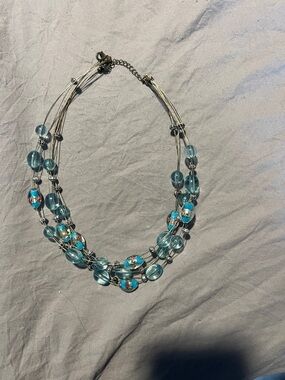 Multi-Strand Aqua Glass Bead Necklace - Blue